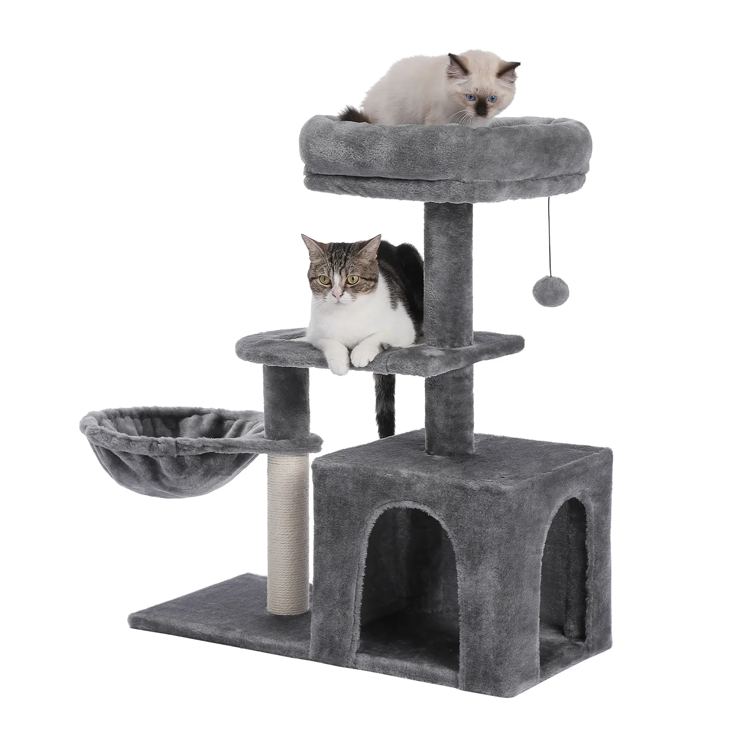 H70CM/80CM Small Cat Tree Condo with Natural Sisal-Covered Scratching Post for Kitten Cat Indoor Large Top Perch Cozy Hummock