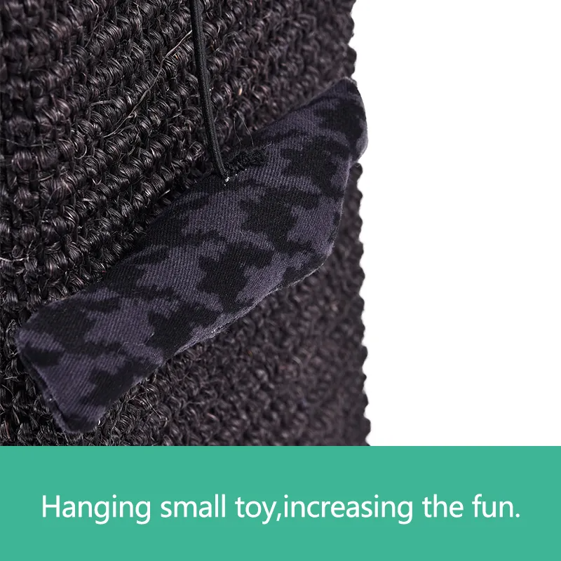 H82cm Pet Cat Tree Scratching Post for Indoor Plush Top Perch Stable Durable with Ball Black Natural Sisal Protecting Furniture
