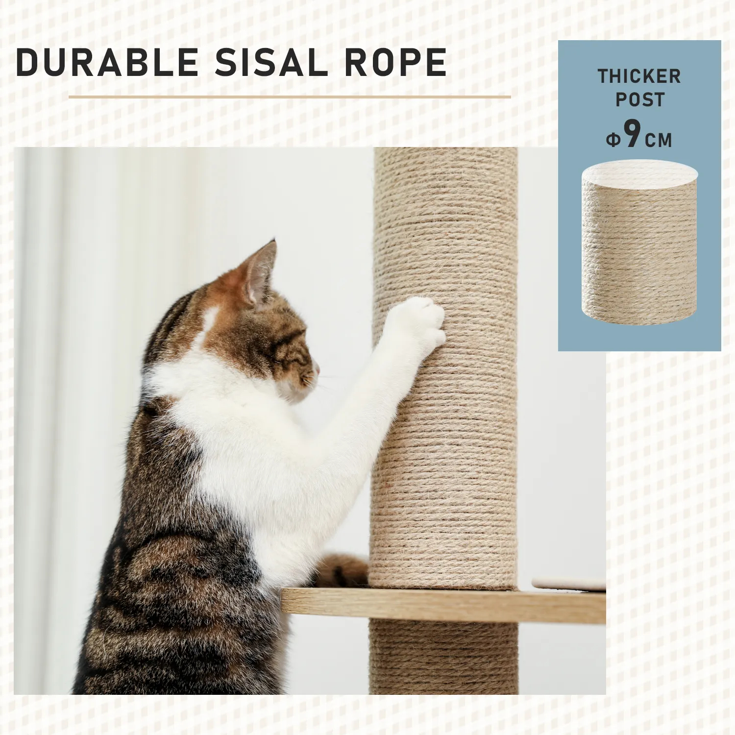 H240-260CM Modern Cat Tree Tower Floor to Ceiling Adjustable Cat Scratches with Board Multi-Level Platform Sisal Post for Indoor