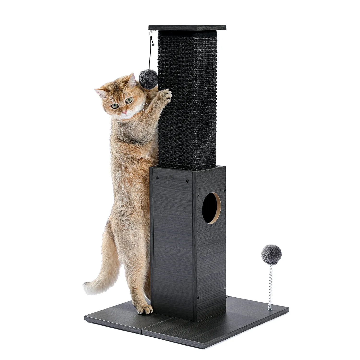 H75cm Cat Scratching Post Indoor with Plush Ball Multi-functional Tall Cat Tree Natural Durable Sisal for Cats Kitten Climbing