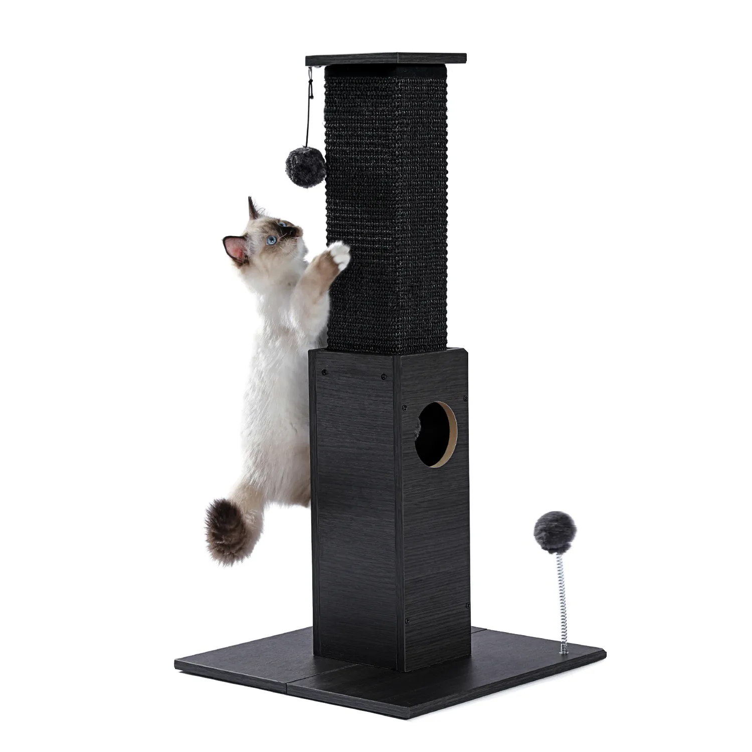 H75cm Cat Scratching Post Indoor with Plush Ball Multi-functional Tall Cat Tree Natural Durable Sisal for Cats Kitten Climbing