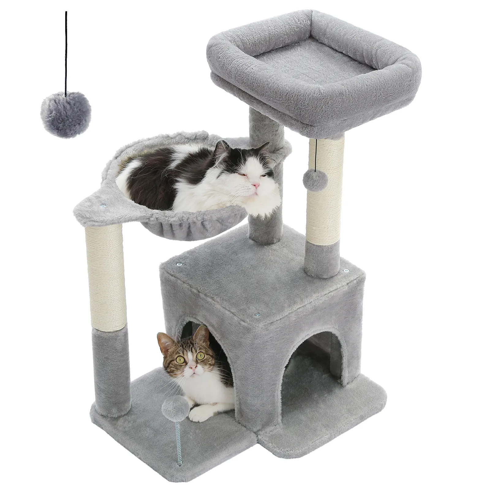 H75CM Small Cat Tree Condo Tower for Indoor 2 Styles Activity Tree with Sisal Scratching Posts Big Hammock Removable Top Perch