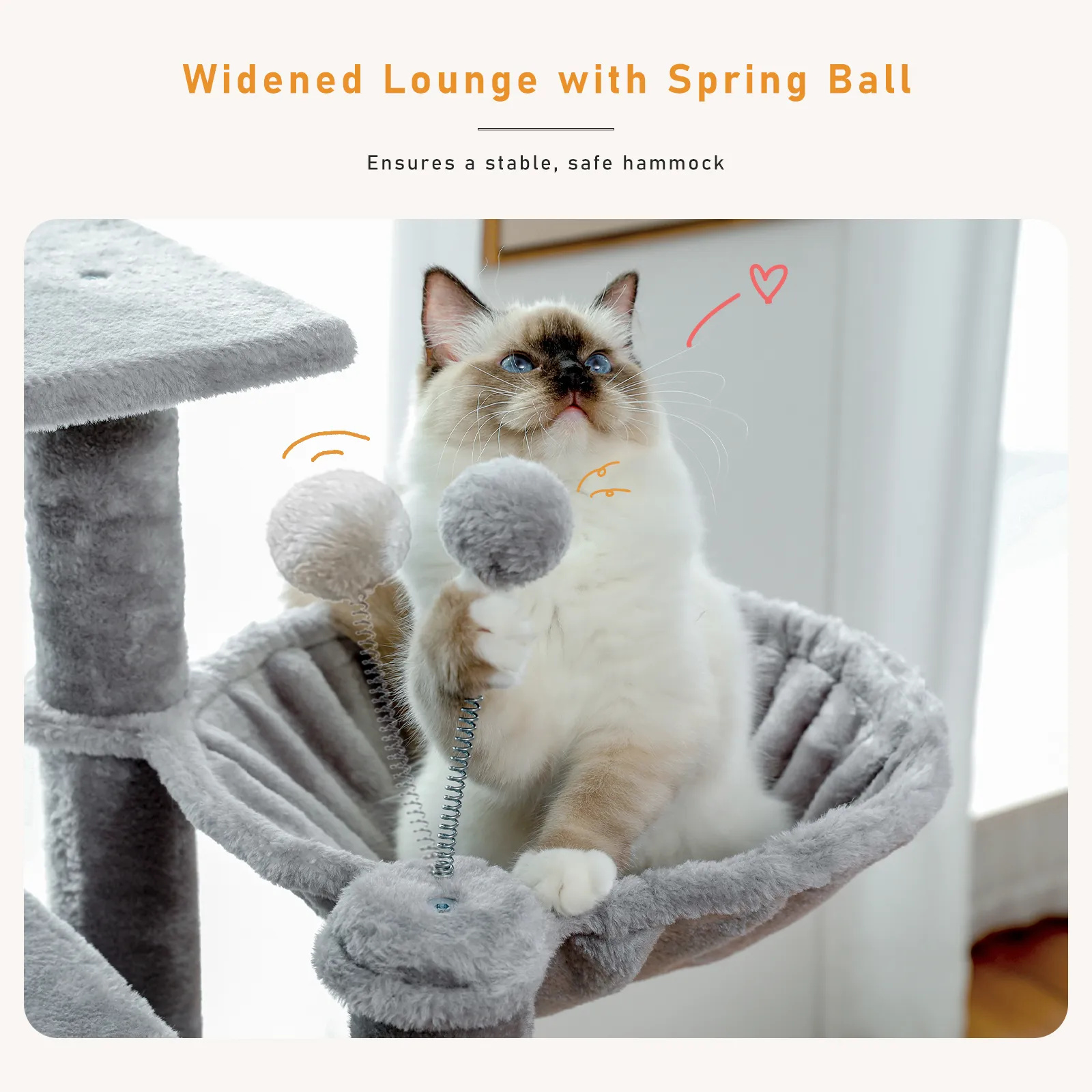 H150CM Cat Tree with Scratching Posts Deluxe Kitten Play House with Condo Large Hummock Nest Natural Sisal Kitty Climber Tower
