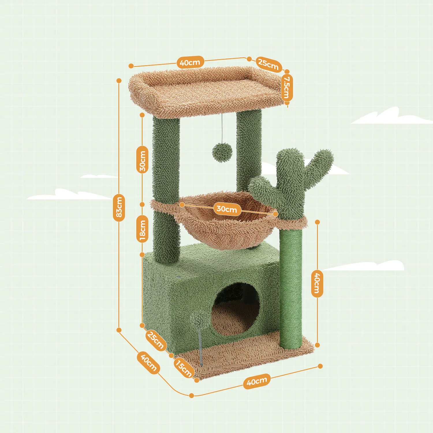 H107/83CM 2 Size Cactus Cat Tree for Indoor Cat Tower Toy Large Top Perch Sisal Covered Scratching Posts& Pad Hummock Big Condo