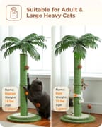 H85CM Tall Cat Scratching Post with Hanging Ball Simulated Green Leaves Sisal Rope for Indoor Large Durable Scratching Boards