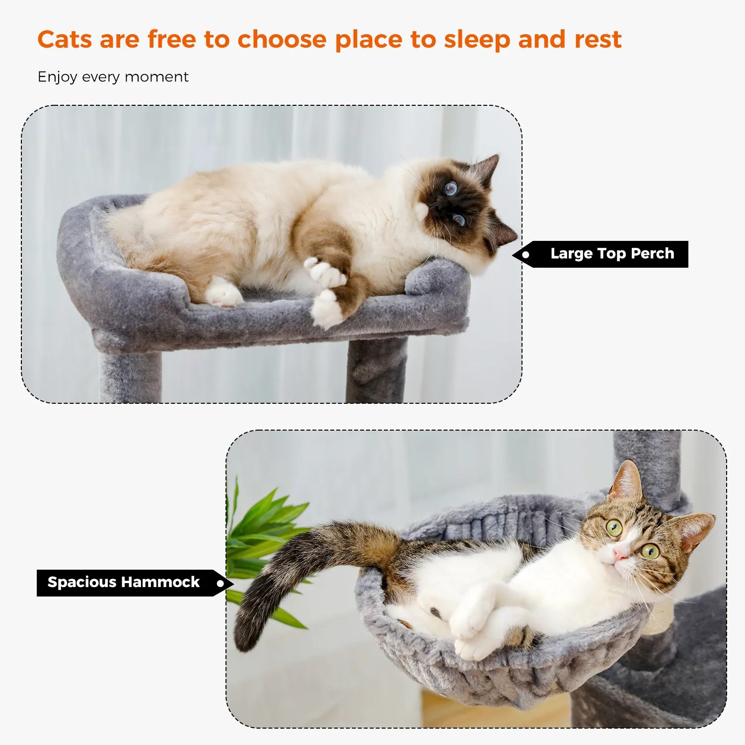 H120CM Cat Tree Condo for Indoor Self Grooming Brush Sisal Scratching Post Soft Perch House and Hanging Ball Toy Cozy Hummock