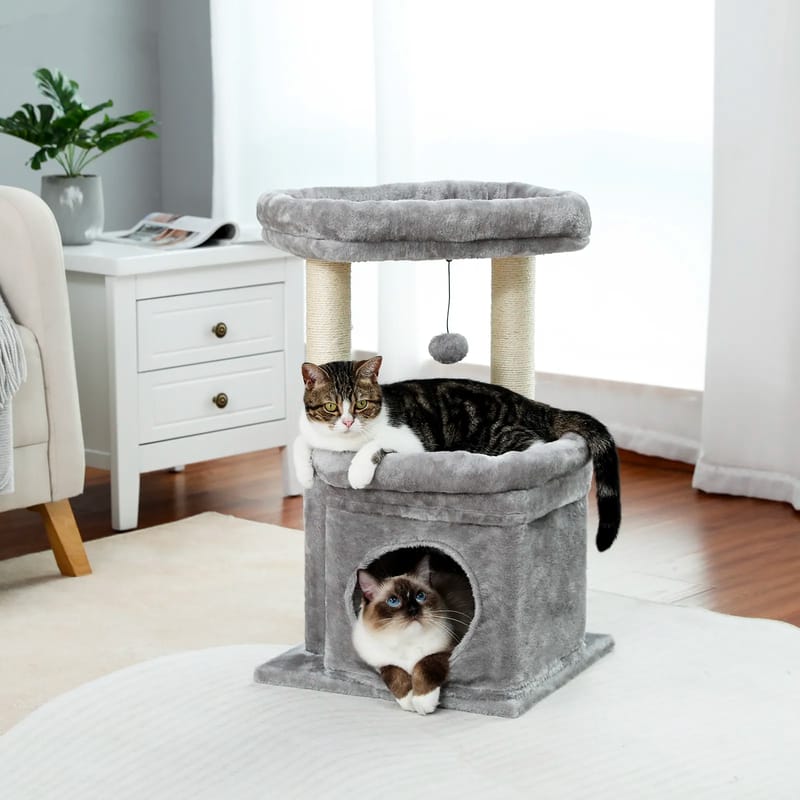 H68cm Small Cat Tree Condo for Indoor Hanging Ball Tower Large Top Perch Warm Cozy Home Sisal Scratching Post rascadores de gato