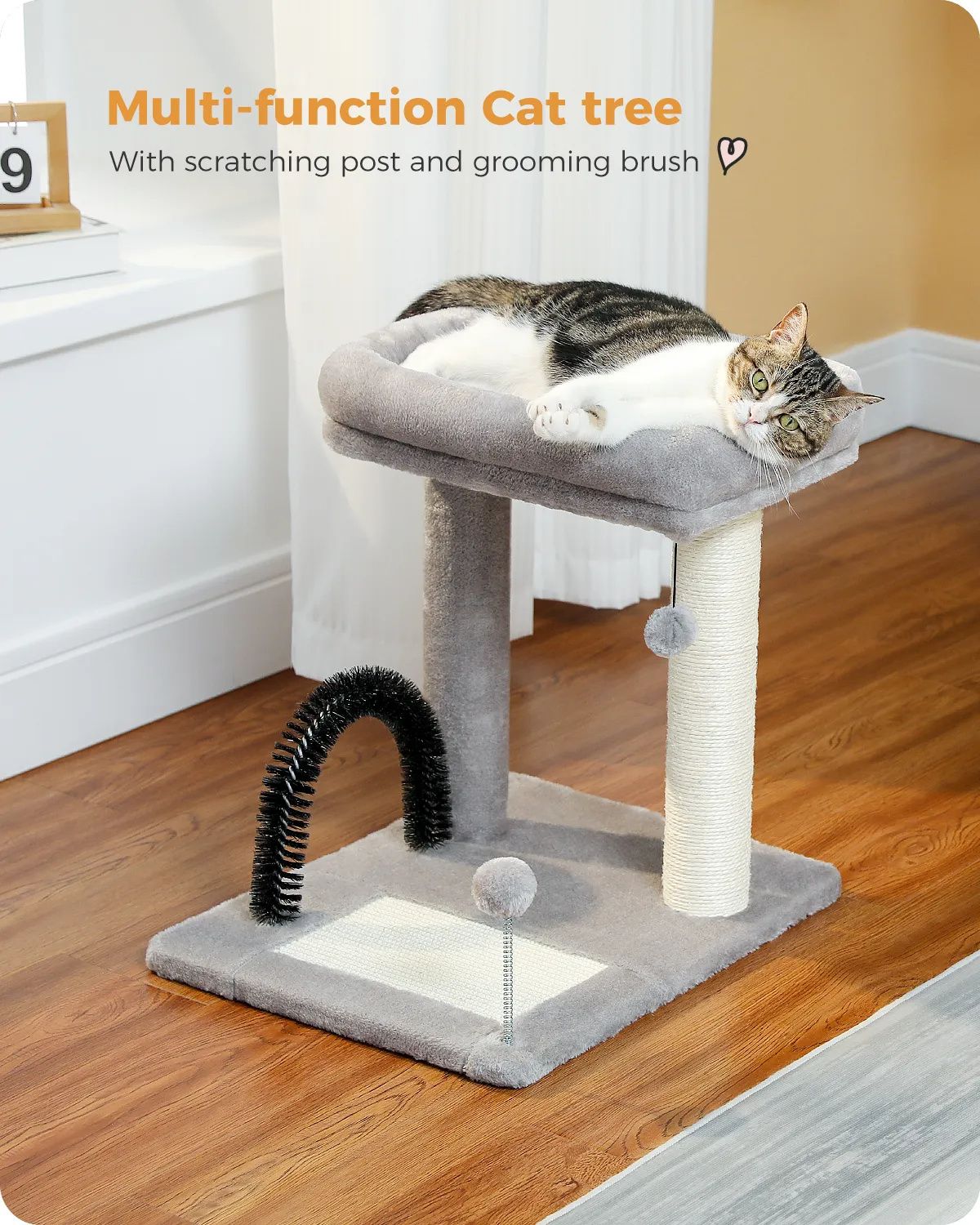 H50CM Small Cat Tree with Natural Sisal-Covered Scratching Post for Indoor Large Perch Self Grooming Brush Scratching Board ball