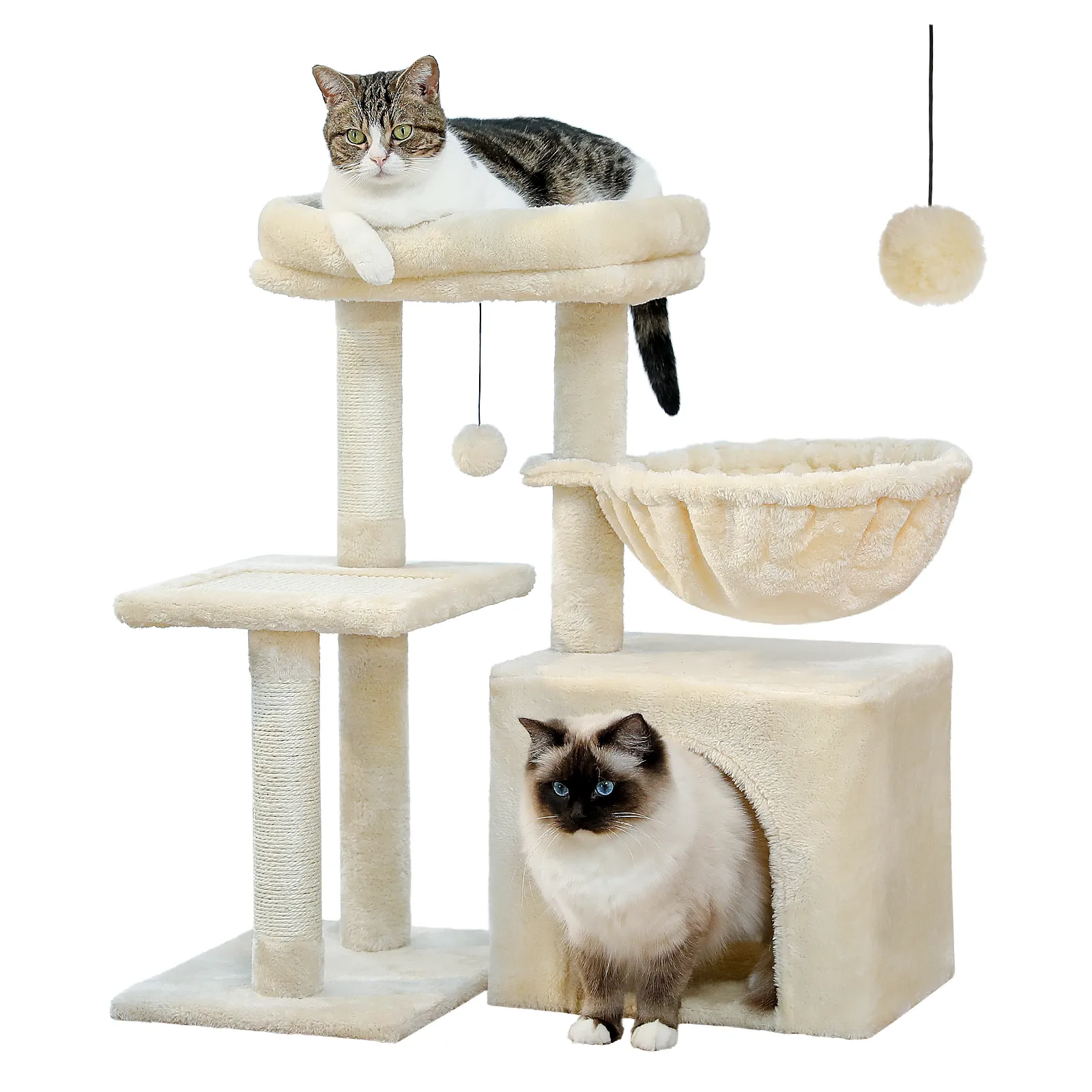 H73CM 2in1 Small Cat Tree Condo for Indoor Funny Sisal-Covered Scratching Post and Board for Kitten Large Top Perch Cozy Hummock