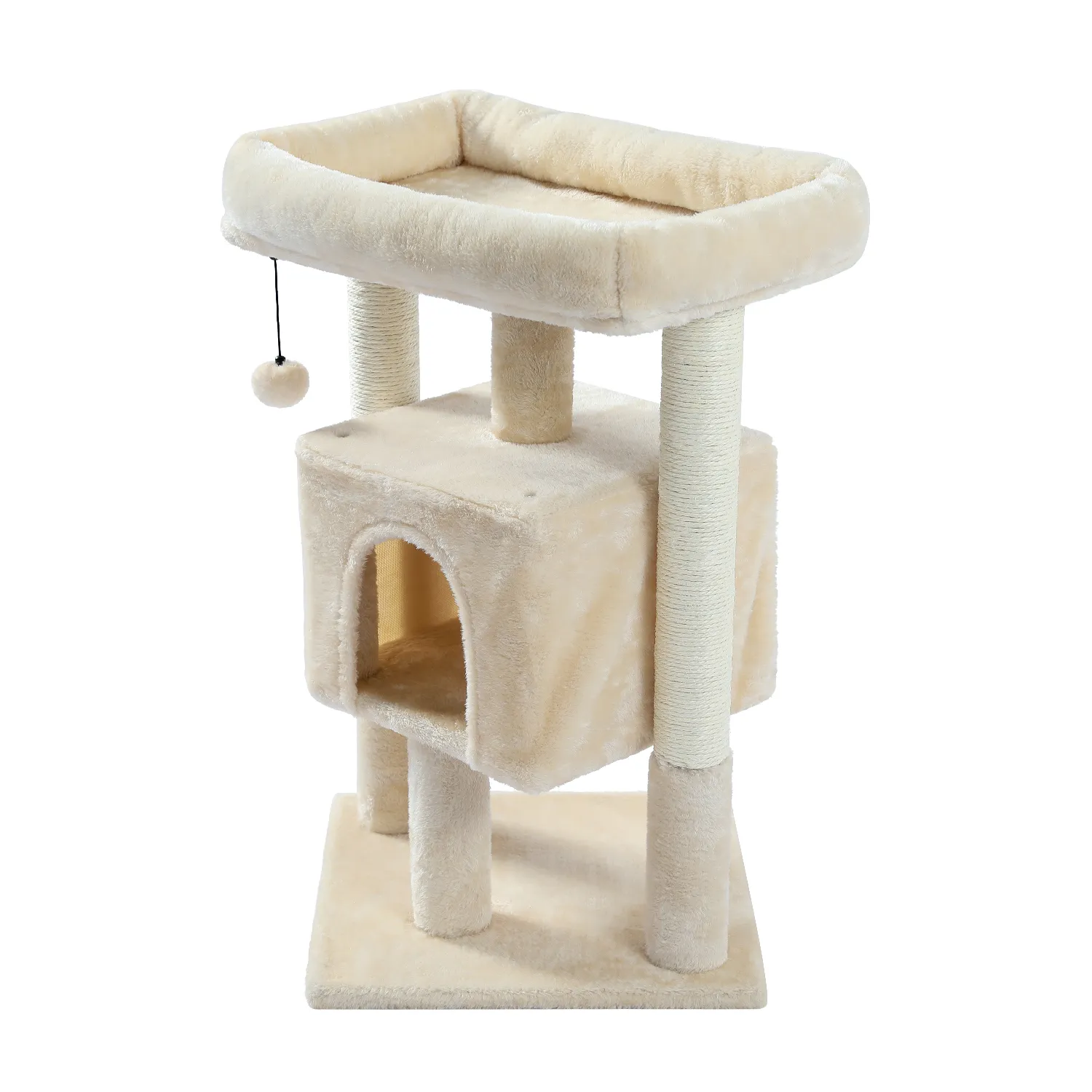 H72cm Pet Cat Tree Condo Large Top Perch Climbing Tower Multi-layer With Ball Hammock Furniture Solid Natural Scratching Post