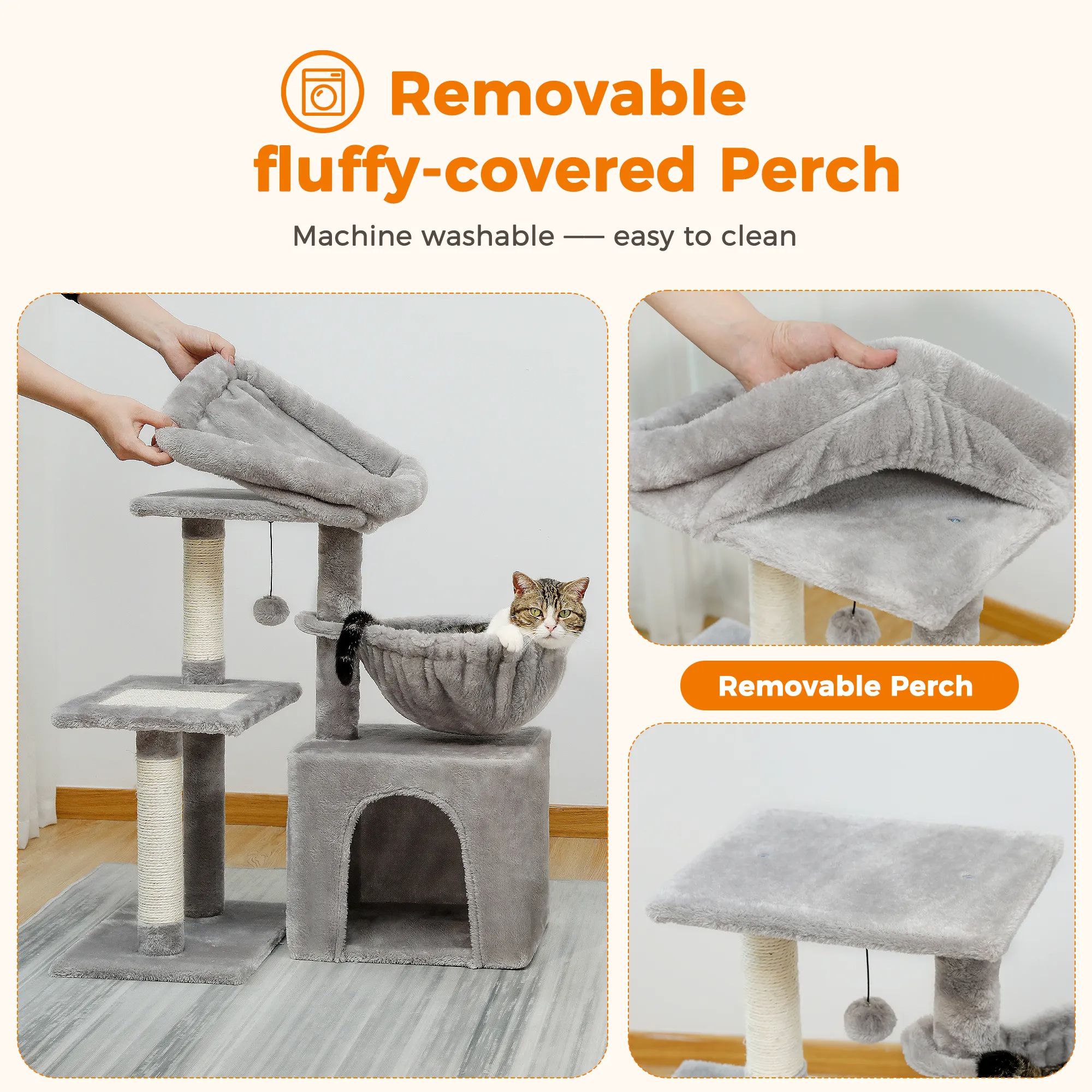 H73CM 2in1 Small Cat Tree Condo for Indoor Funny Sisal-Covered Scratching Post and Board for Kitten Large Top Perch Cozy Hummock