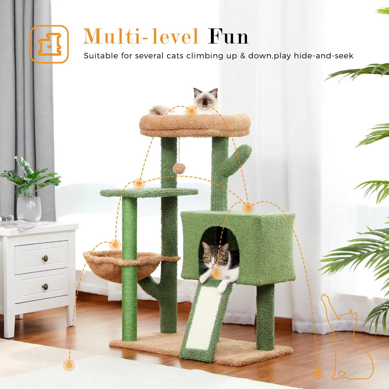 Cactus Cat Tree Tower with Sisal Scratching Post Board for Indoor Cats Condo Kitty Play House Perch rascador gato arbre à chat