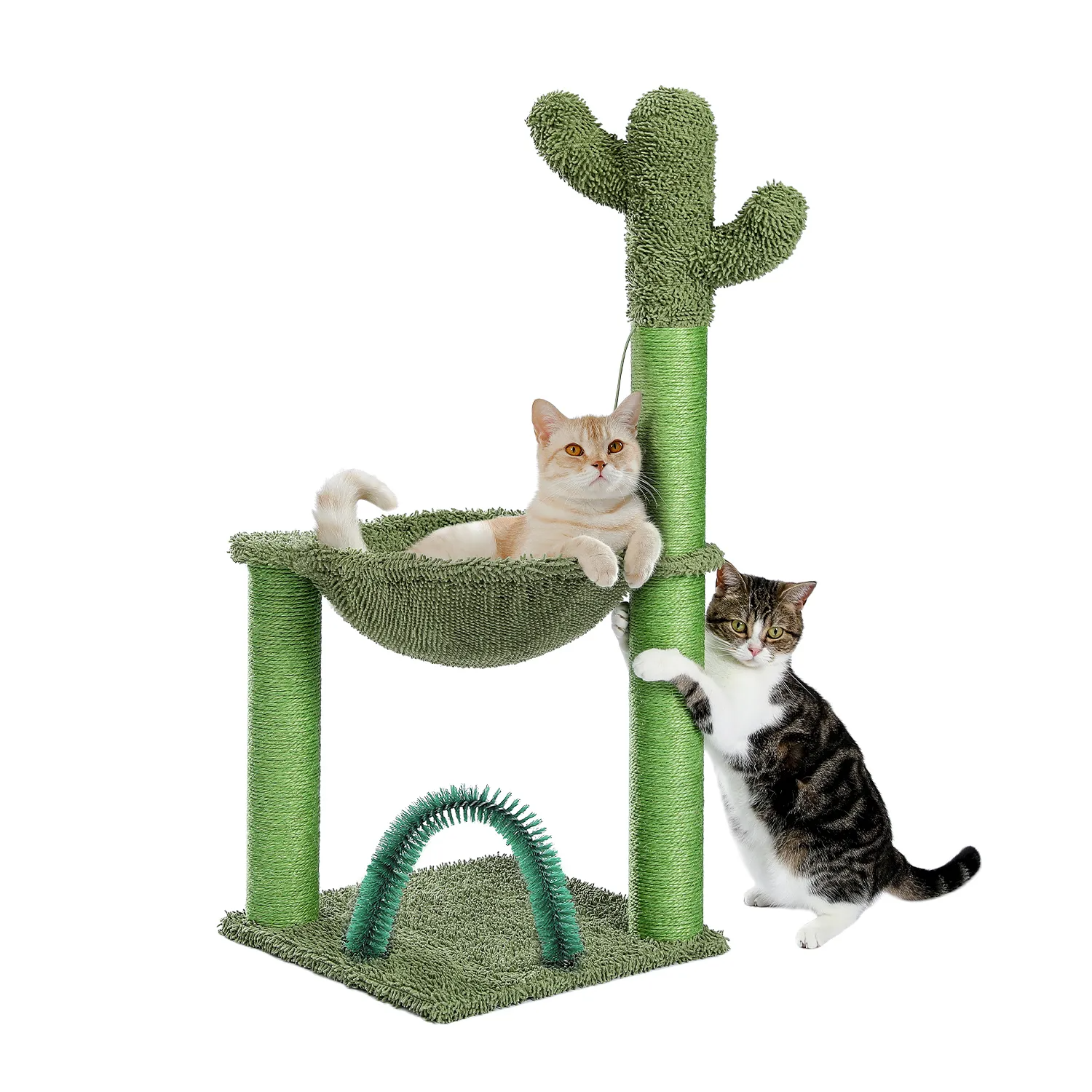 H84CM Small Cactus Cat Tree Tower for Indoor Cozy Hammock Scratching Post Self Groomer for Kitty Durable Stable Large Perch Ball