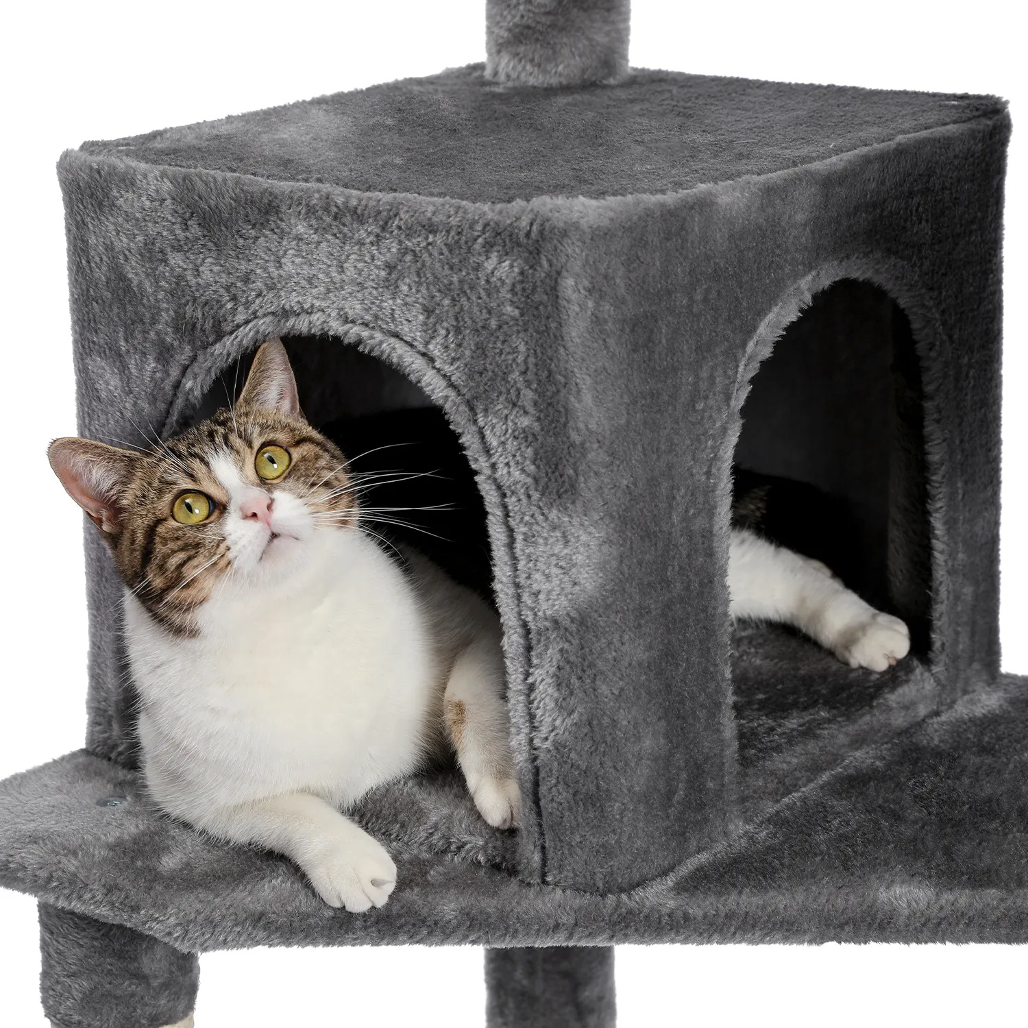 H138CM Luxury Cat Tree for Indoor Multi-Level Tower Double Condo Top Large Perch Comfy Hummock Natural Sisal Scratching Post Toy