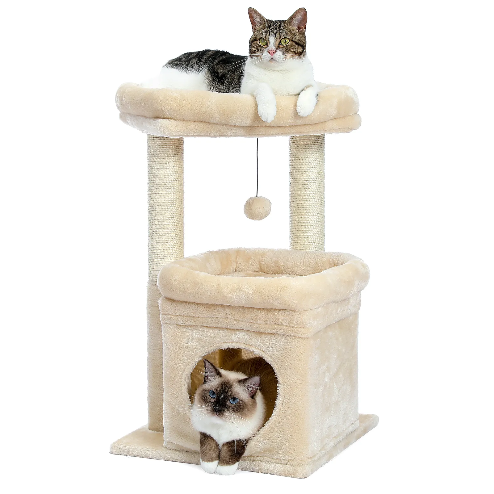 H68cm Small Cat Tree Condo for Indoor Hanging Ball Tower Large Top Perch Warm Cozy Home Sisal Scratching Post rascadores de gato