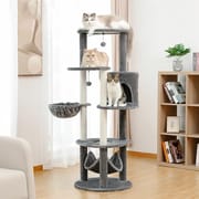 H152CM Large Cat Tree Tower Condo Perch Sisal Scratching Posts for Kitten Multi-Level Tower with Fully Ball Hummock Grey & Beige