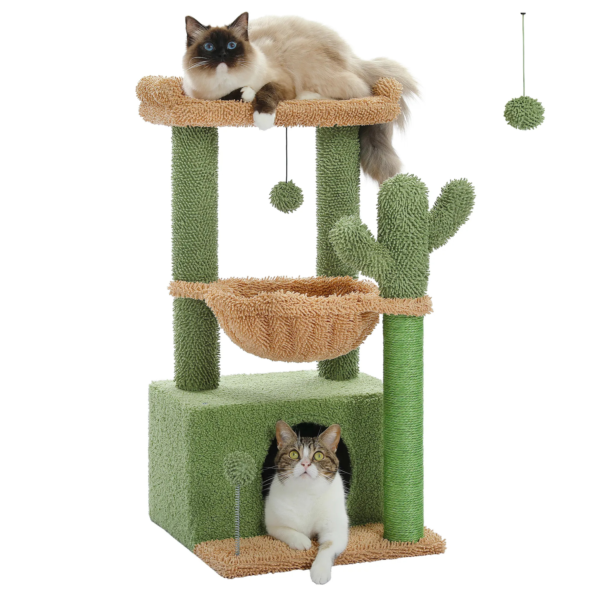 H107/83CM 2 Size Cactus Cat Tree for Indoor Cat Tower Toy Large Top Perch Sisal Covered Scratching Posts& Pad Hummock Big Condo