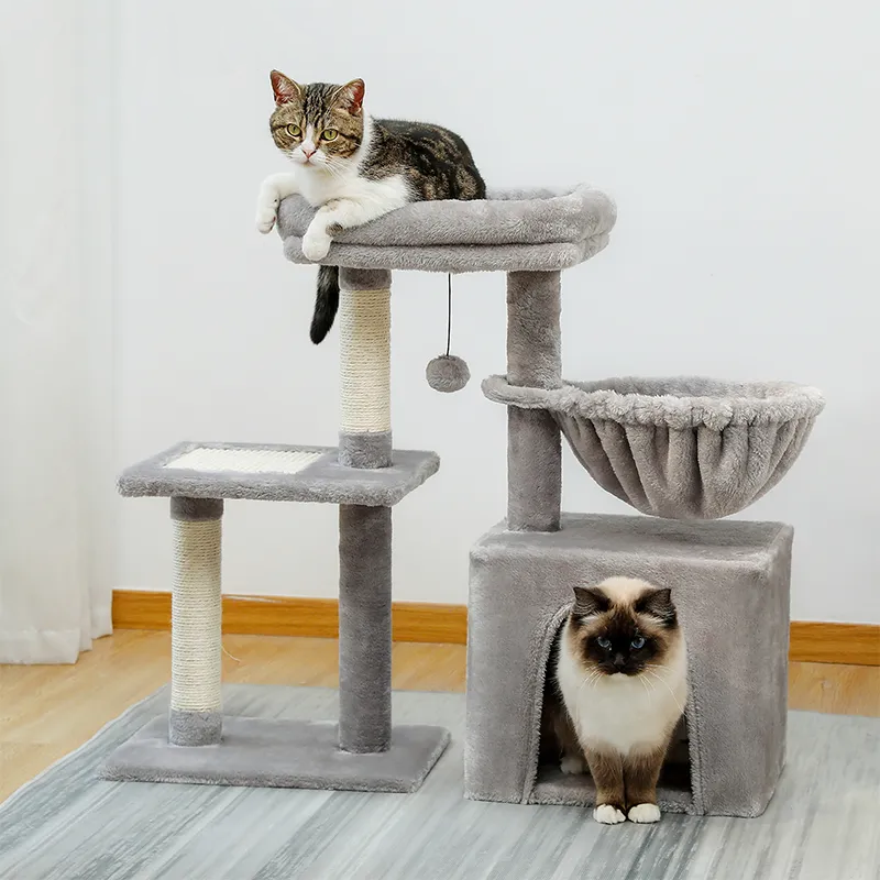 H73CM 2in1 Small Cat Tree Condo for Indoor Funny Sisal-Covered Scratching Post and Board for Kitten Large Top Perch Cozy Hummock