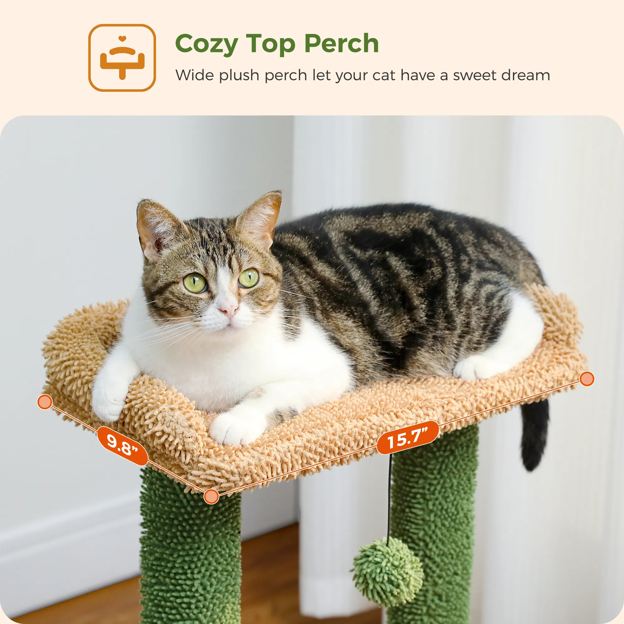 H107/83CM 2 Size Cactus Cat Tree for Indoor Cat Tower Toy Large Top Perch Sisal Covered Scratching Posts& Pad Hummock Big Condo