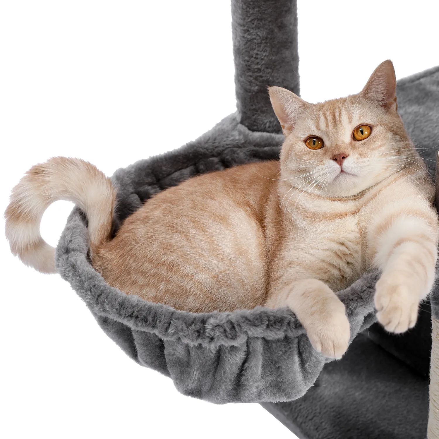 H138CM Luxury Cat Tree for Indoor Multi-Level Tower Double Condo Top Large Perch Comfy Hummock Natural Sisal Scratching Post Toy