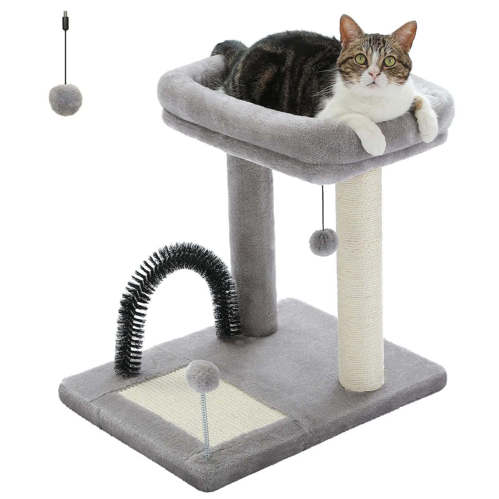 H50CM Small Cat Tree with Natural Sisal-Covered Scratching Post for Indoor Large Perch Self Grooming Brush Scratching Board ball