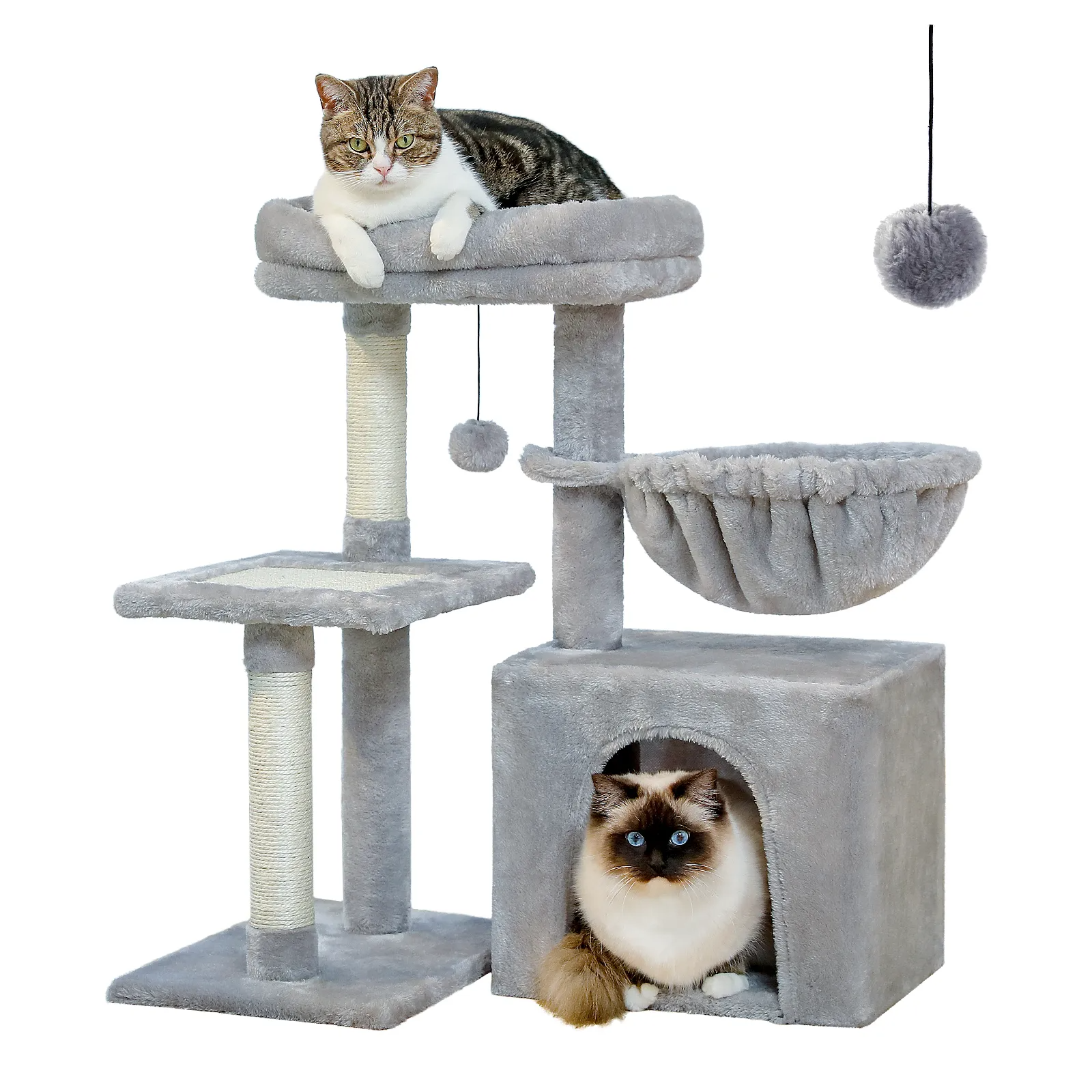 H73CM 2in1 Small Cat Tree Condo for Indoor Funny Sisal-Covered Scratching Post and Board for Kitten Large Top Perch Cozy Hummock