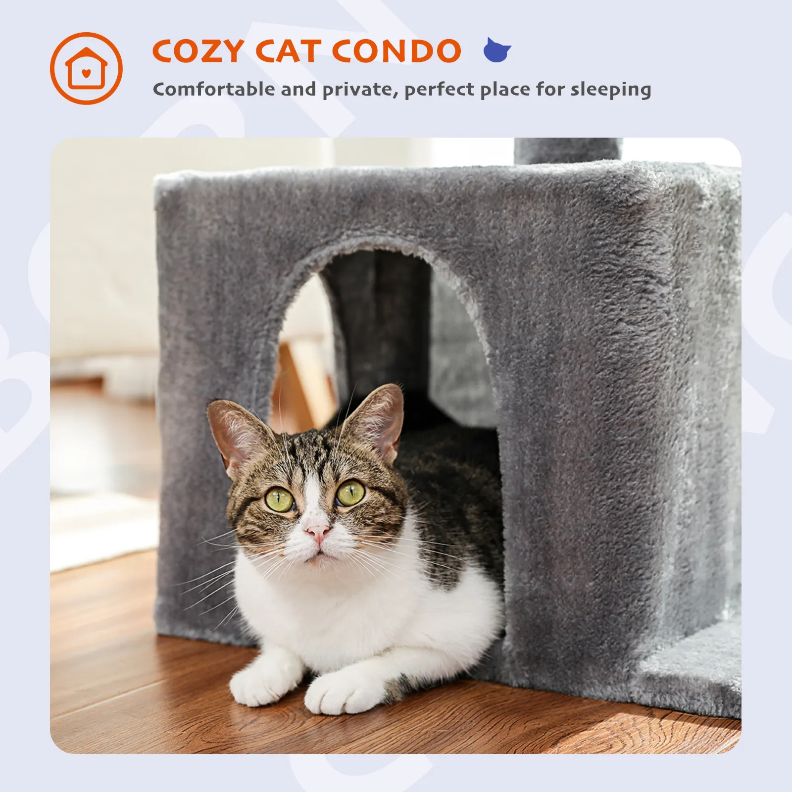 H70cm Cat Tree Condo with Natural Sisal-Covered Scratching Posts for Active Cat Indoor Kitten Large Top Perch Cozy Hummock House