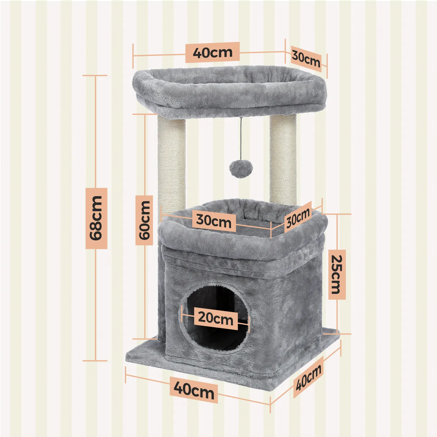 H68cm Small Cat Tree Condo for Indoor Hanging Ball Tower Large Top Perch Warm Cozy Home Sisal Scratching Post rascadores de gato