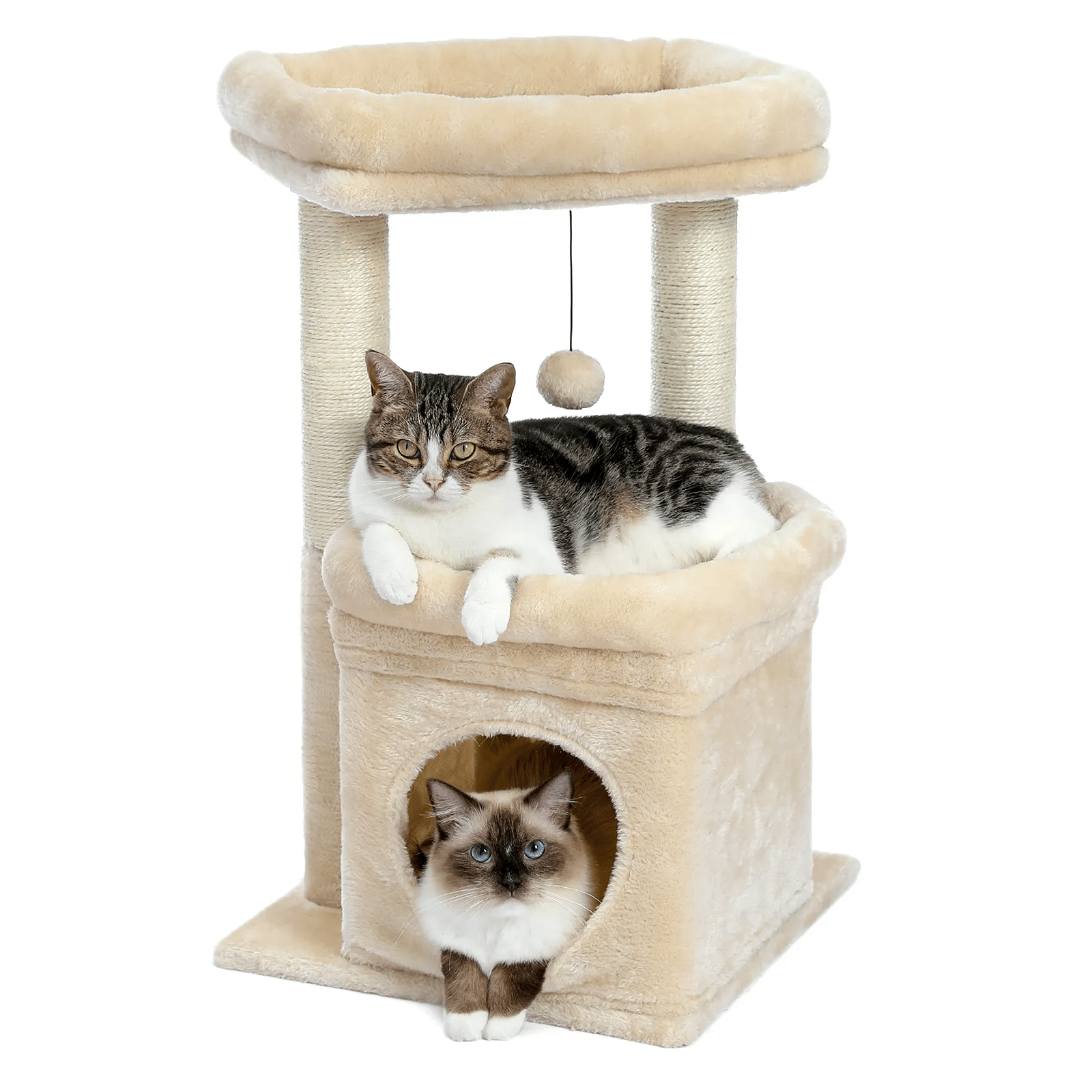 H68cm Small Cat Tree Condo for Indoor Hanging Ball Tower Large Top Perch Warm Cozy Home Sisal Scratching Post rascadores de gato