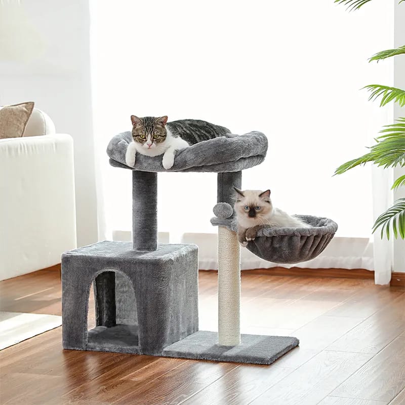 H70cm Cat Tree Condo with Natural Sisal-Covered Scratching Posts for Active Cat Indoor Kitten Large Top Perch Cozy Hummock House
