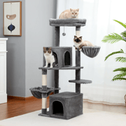 H138CM Luxury Cat Tree for Indoor Multi-Level Tower Double Condo Top Large Perch Comfy Hummock Natural Sisal Scratching Post Toy
