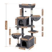 H138CM Luxury Cat Tree for Indoor Multi-Level Tower Double Condo Top Large Perch Comfy Hummock Natural Sisal Scratching Post Toy