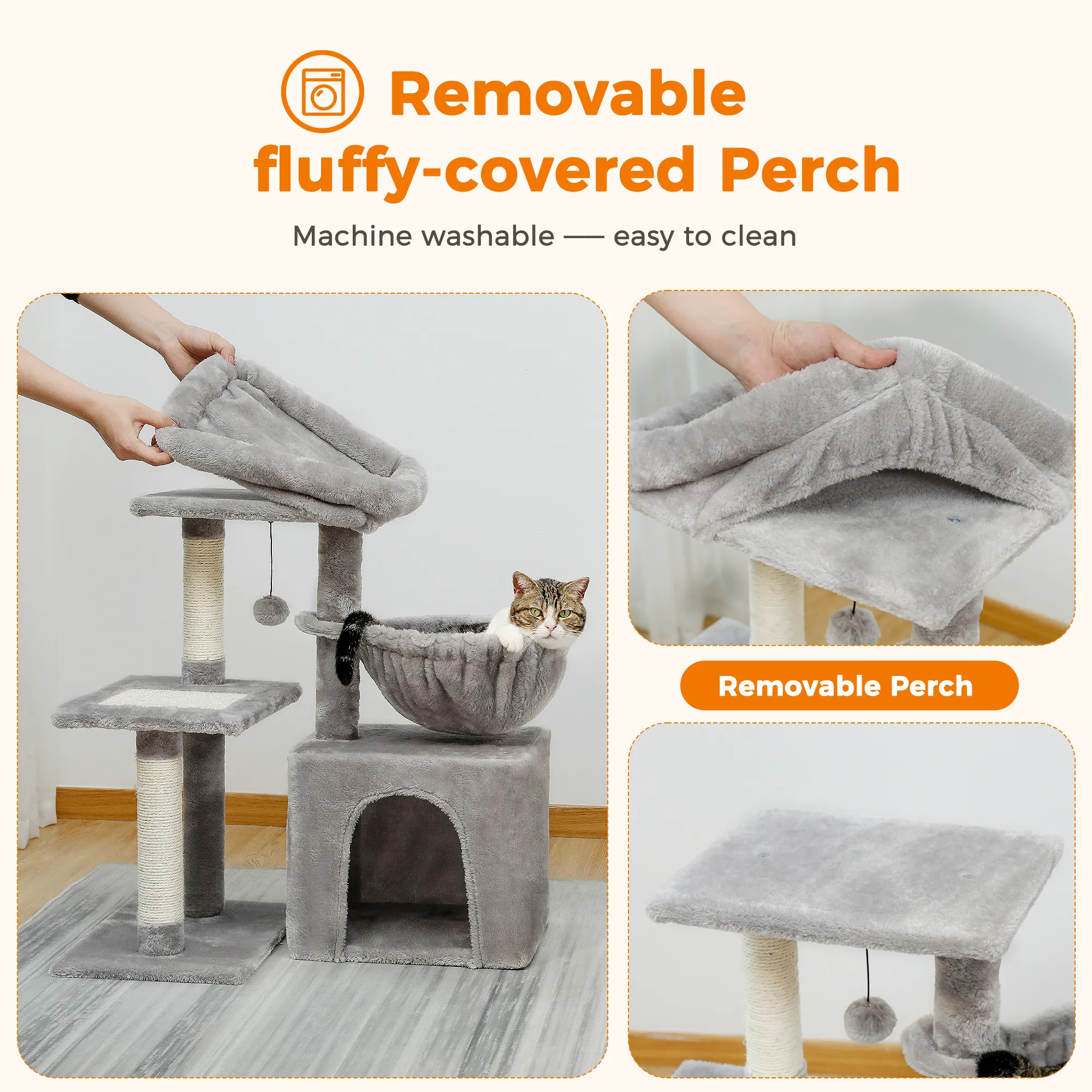 H73CM 2in1 Small Cat Tree Condo for Indoor Funny Sisal-Covered Scratching Post and Board for Kitten Large Top Perch Cozy Hummock