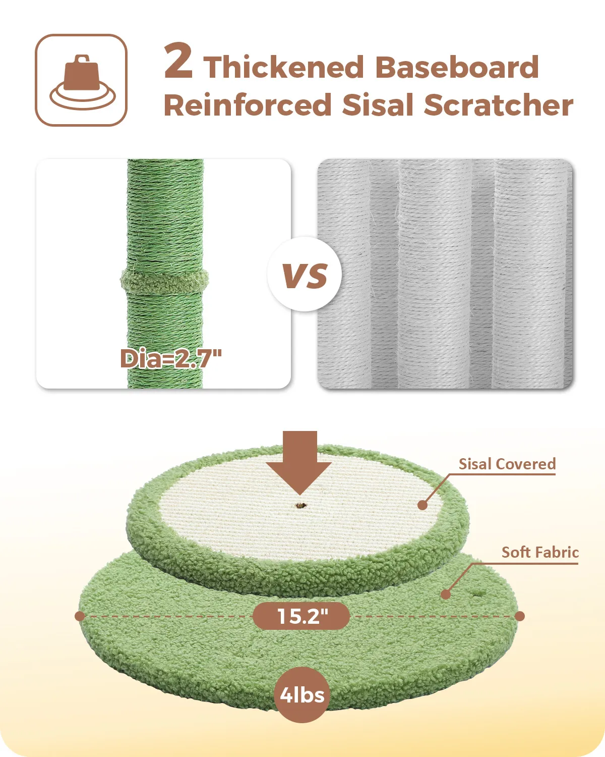 H85CM Tall Cat Scratching Post with Hanging Ball Simulated Green Leaves Sisal Rope for Indoor Large Durable Scratching Boards