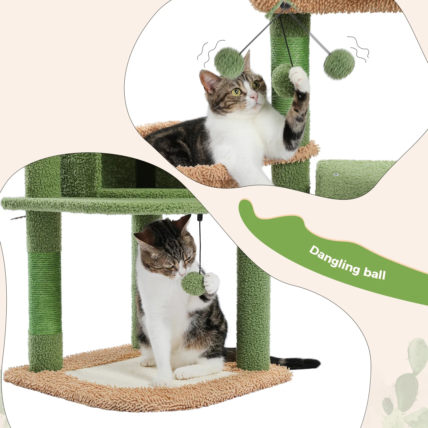 H107/83CM 2 Size Cactus Cat Tree for Indoor Cat Tower Toy Large Top Perch Sisal Covered Scratching Posts& Pad Hummock Big Condo