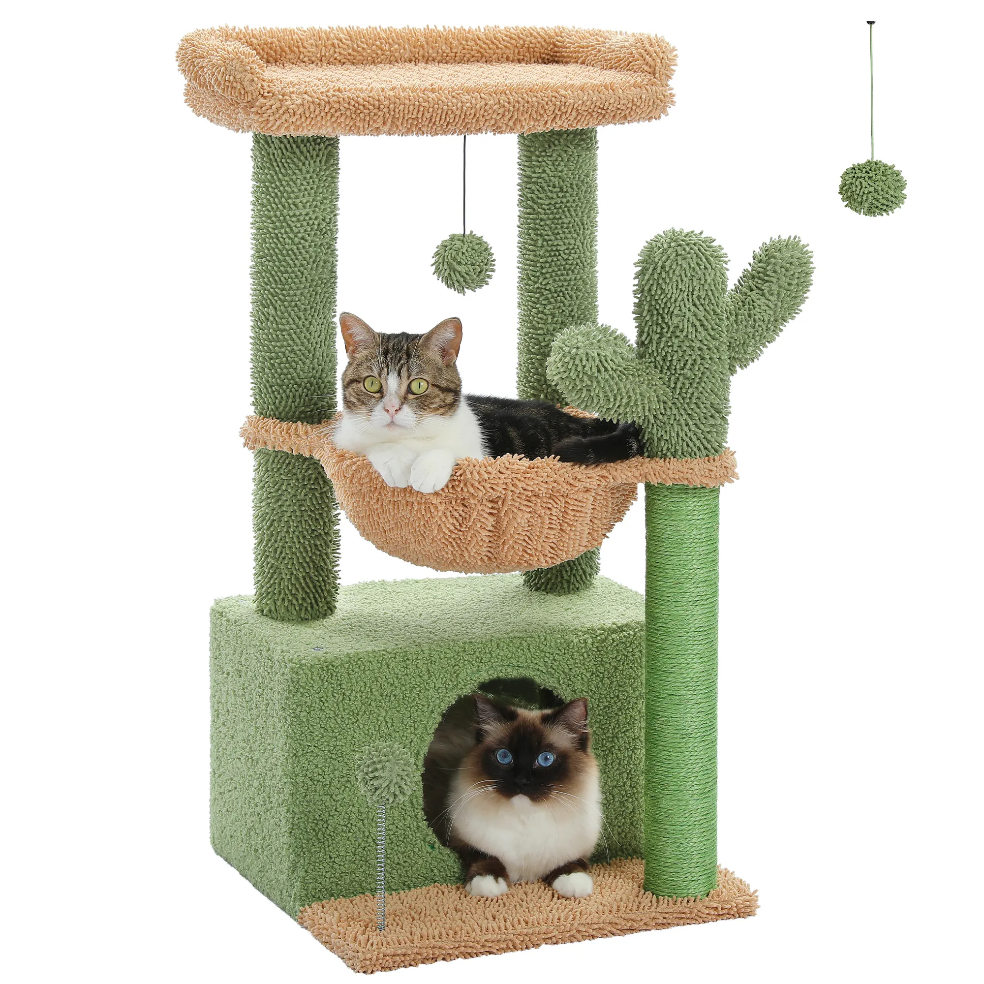H107/83CM 2 Size Cactus Cat Tree for Indoor Cat Tower Toy Large Top Perch Sisal Covered Scratching Posts& Pad Hummock Big Condo
