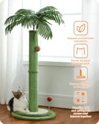 H85CM Tall Cat Scratching Post with Hanging Ball Simulated Green Leaves Sisal Rope for Indoor Large Durable Scratching Boards