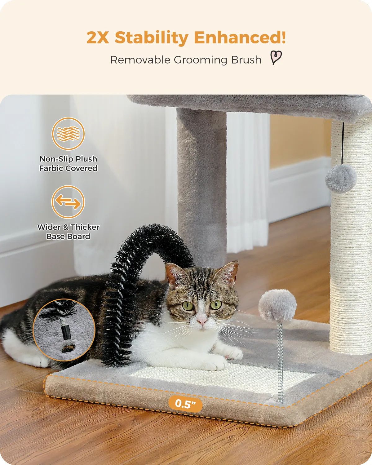 H50CM Small Cat Tree with Natural Sisal-Covered Scratching Post for Indoor Large Perch Self Grooming Brush Scratching Board ball