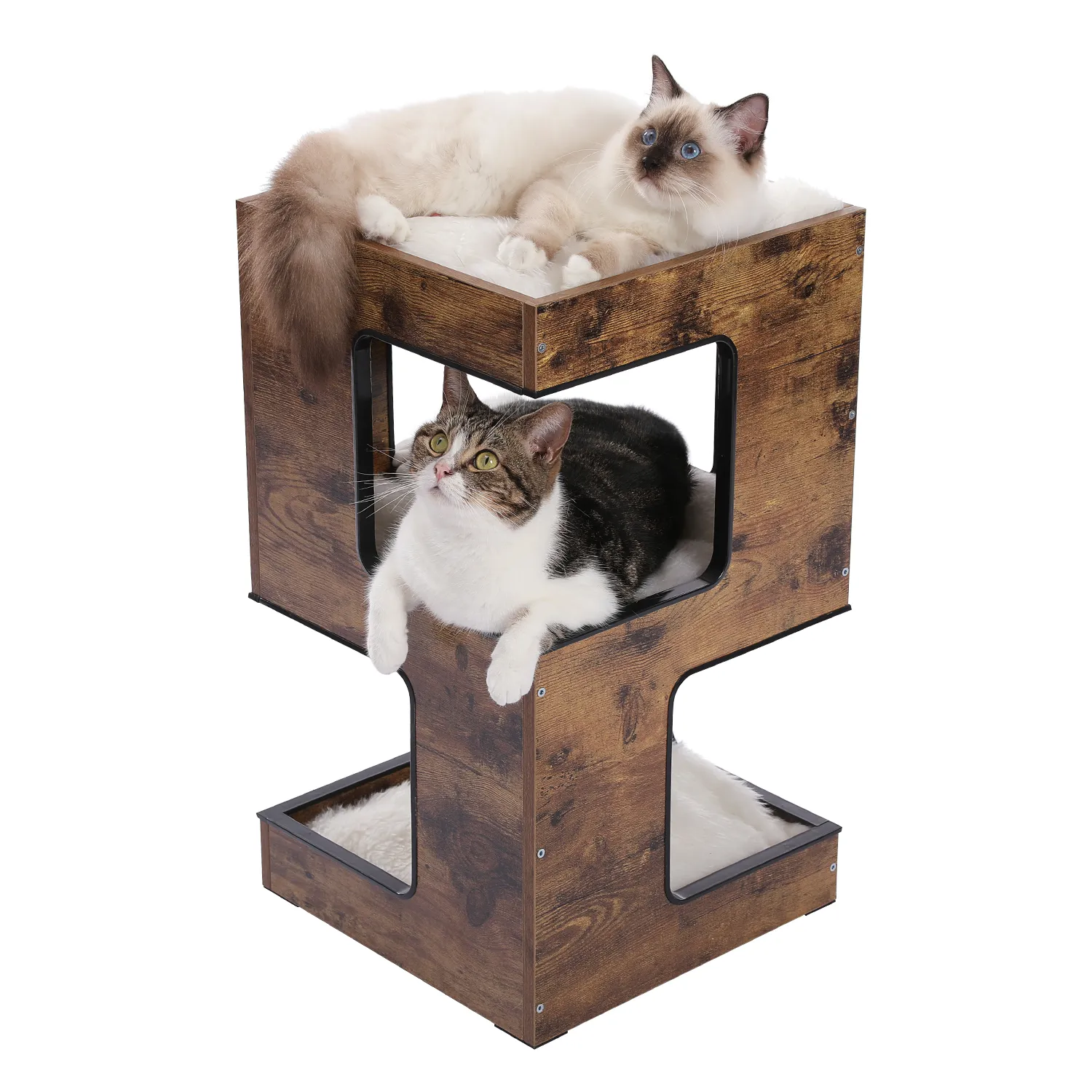 Modern Cat Tree with Scratcher Board Furniture Bed 3 Levels Spacious Top Scratching Pad Stand House Removable Soft Cushion Toys