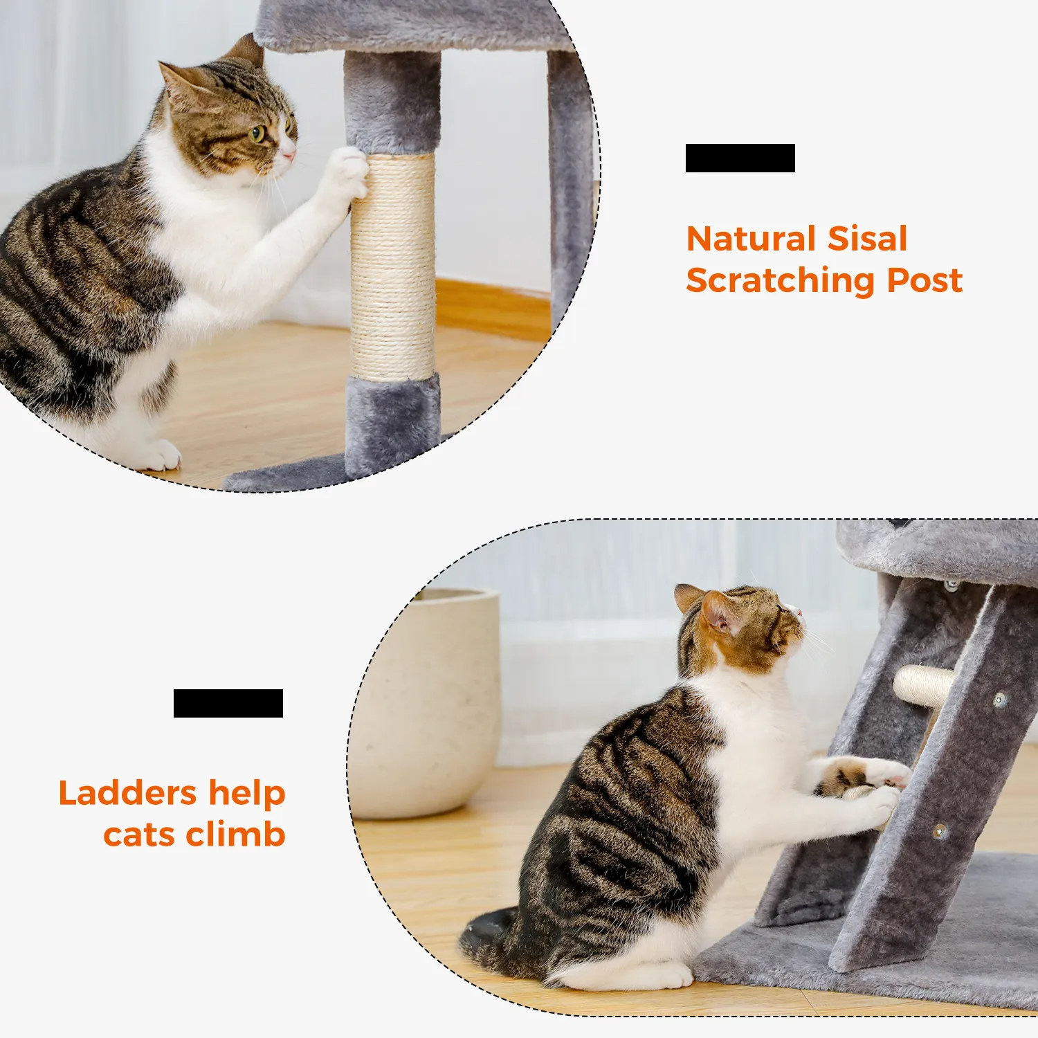 H120CM Cat Tree Condo for Indoor Self Grooming Brush Sisal Scratching Post Soft Perch House and Hanging Ball Toy Cozy Hummock