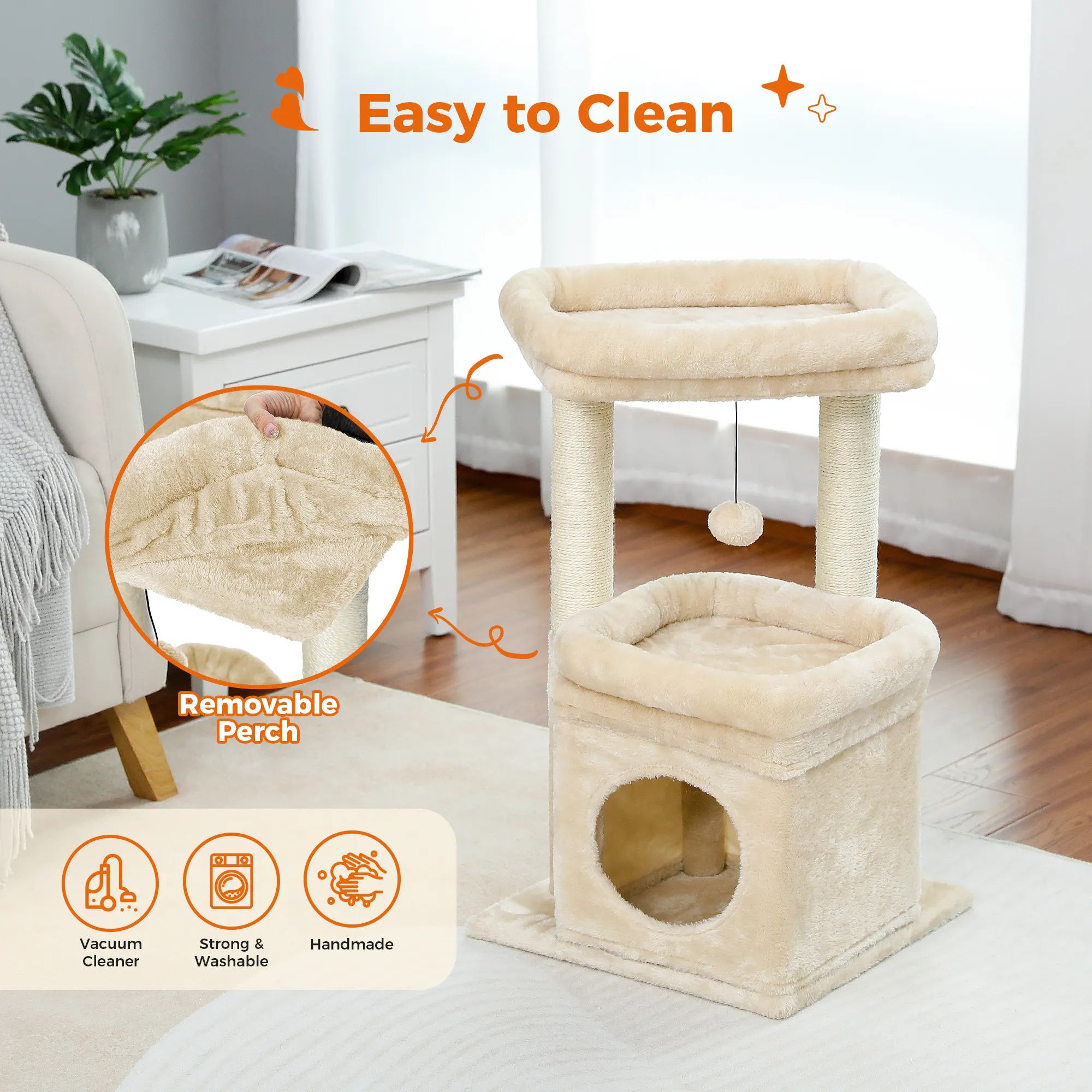 H68cm Small Cat Tree Condo for Indoor Hanging Ball Tower Large Top Perch Warm Cozy Home Sisal Scratching Post rascadores de gato