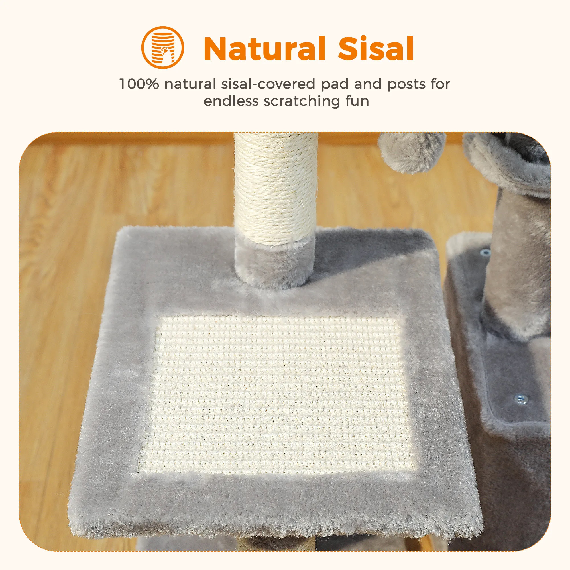 H73CM 2in1 Small Cat Tree Condo for Indoor Funny Sisal-Covered Scratching Post and Board for Kitten Large Top Perch Cozy Hummock