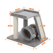 Small Cat Tree with Playing Tunnel 4-in-1 Cat Tower Sisal Scratching Post with Large Top Perch and Scratching Board for Indoor