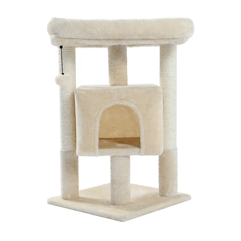 H72cm Pet Cat Tree Condo Large Top Perch Climbing Tower Multi-layer With Ball Hammock Furniture Solid Natural Scratching Post