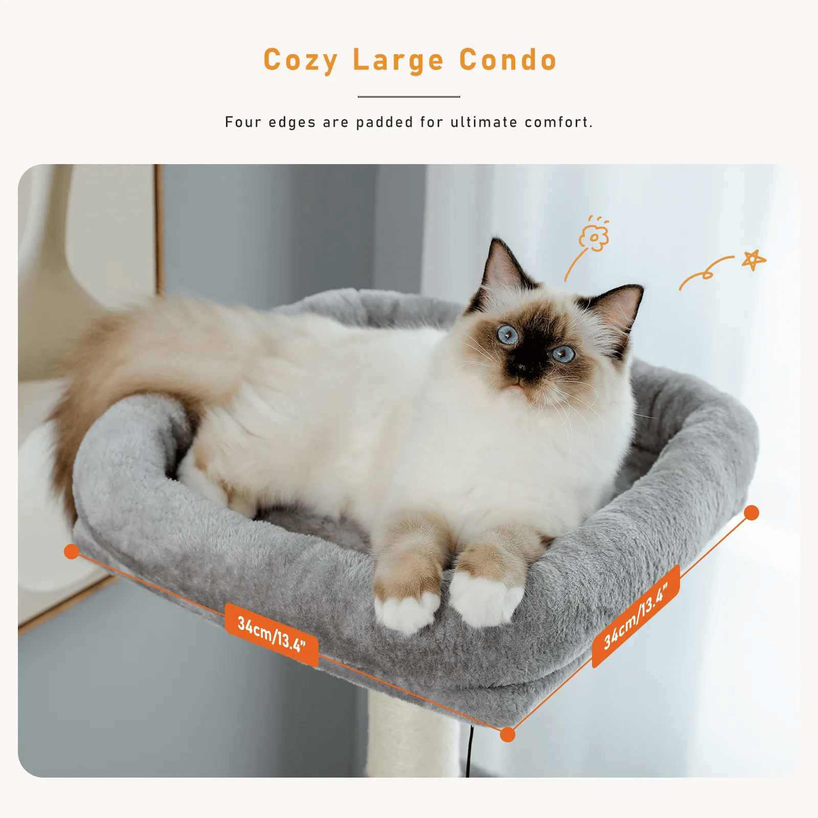 H150CM Cat Tree with Scratching Posts Deluxe Kitten Play House with Condo Large Hummock Nest Natural Sisal Kitty Climber Tower