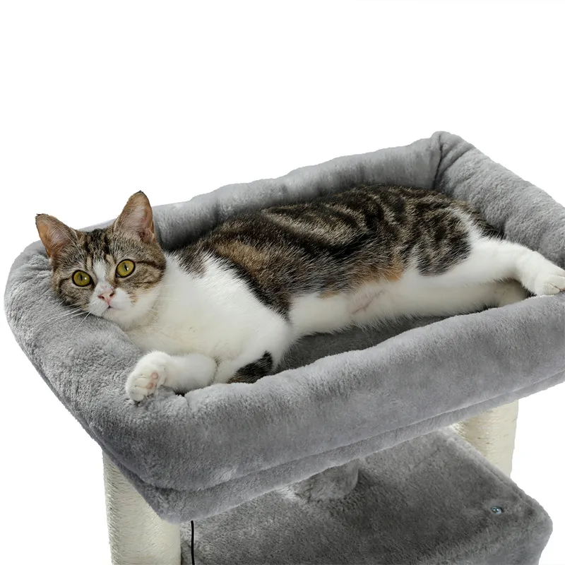H72cm Pet Cat Tree Condo Large Top Perch Climbing Tower Multi-layer With Ball Hammock Furniture Solid Natural Scratching Post