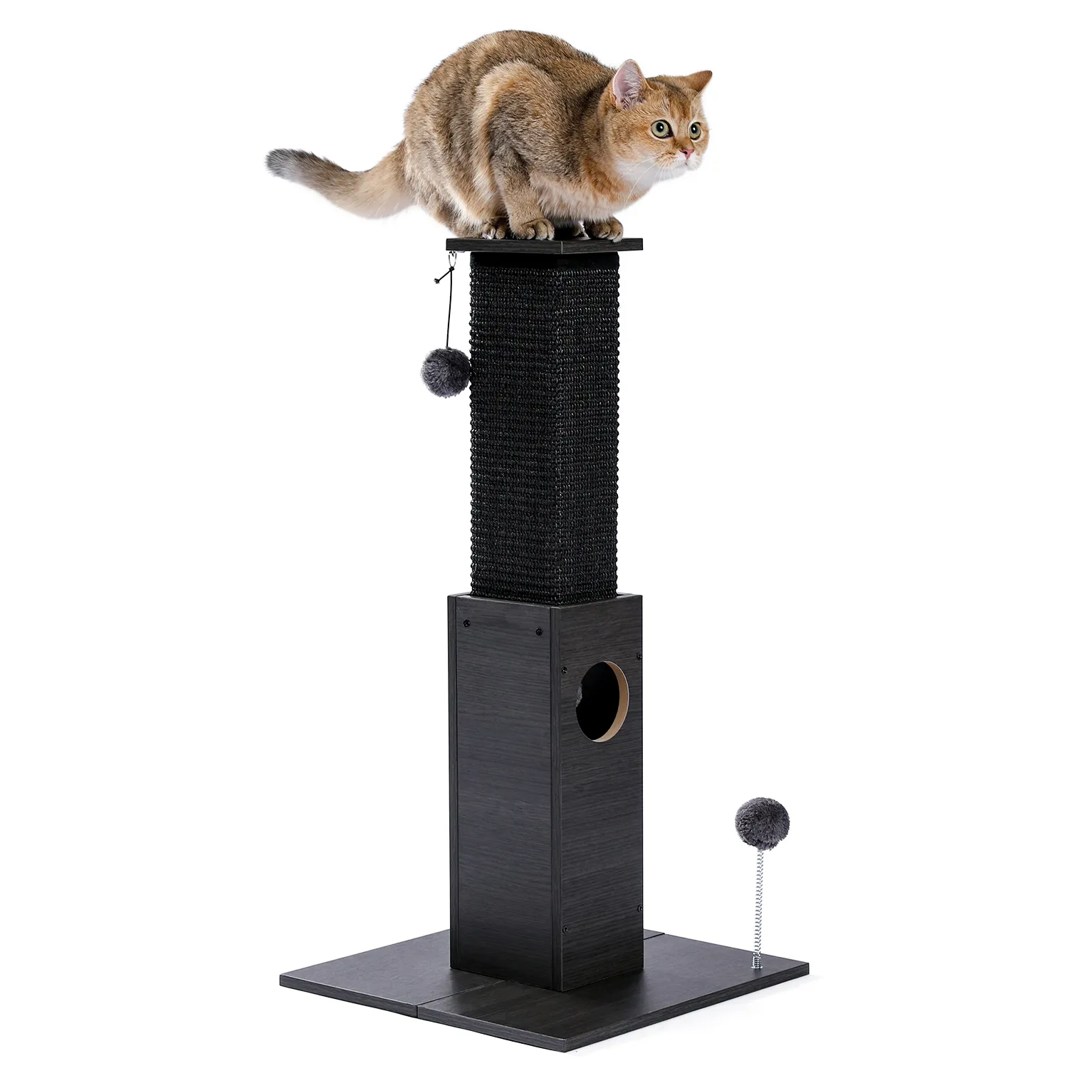 H75cm Cat Scratching Post Indoor with Plush Ball Multi-functional Tall Cat Tree Natural Durable Sisal for Cats Kitten Climbing