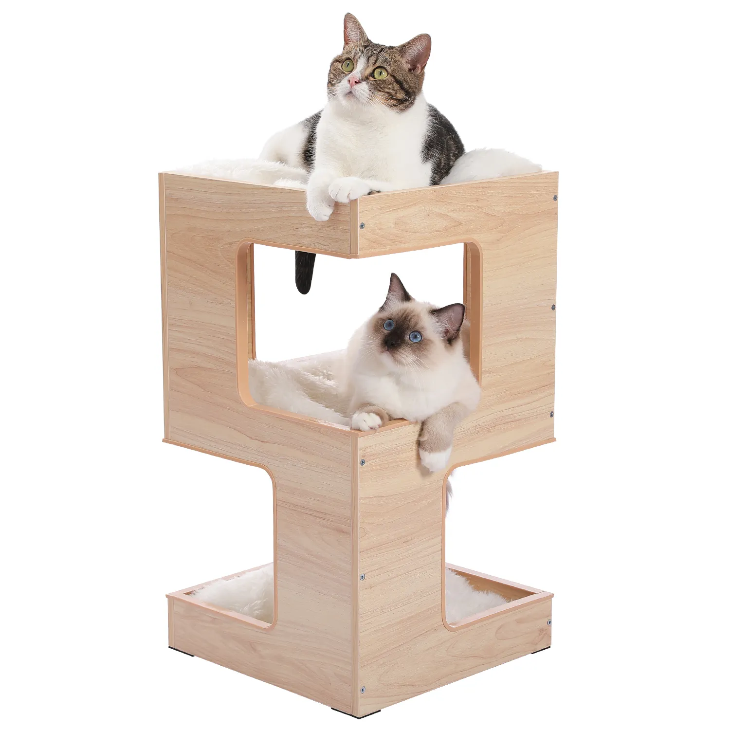 Modern Cat Tree with Scratcher Board Furniture Bed 3 Levels Spacious Top Scratching Pad Stand House Removable Soft Cushion Toys