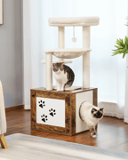 Height 117CM Luxury Modern Cat Tree with Cabinet Tower Wood Furniture with Litter Box Enclosure House Large Top Perch Nest Condo