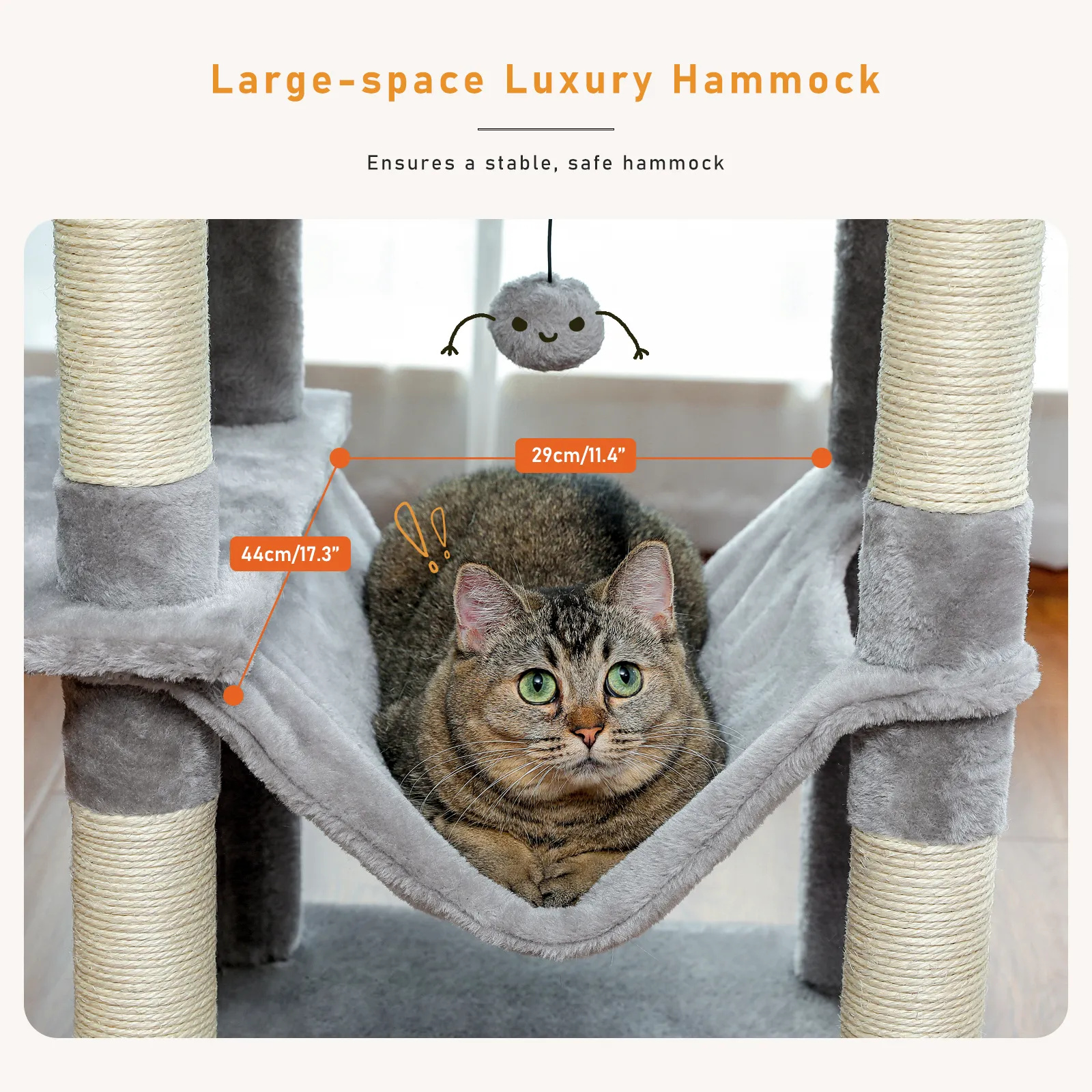 H150CM Cat Tree with Scratching Posts Deluxe Kitten Play House with Condo Large Hummock Nest Natural Sisal Kitty Climber Tower